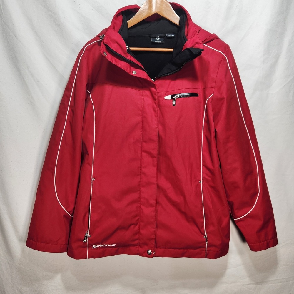 Platinum By ZeroXPosur Womens Jacket Size Large Red Removable Hood Full Zip